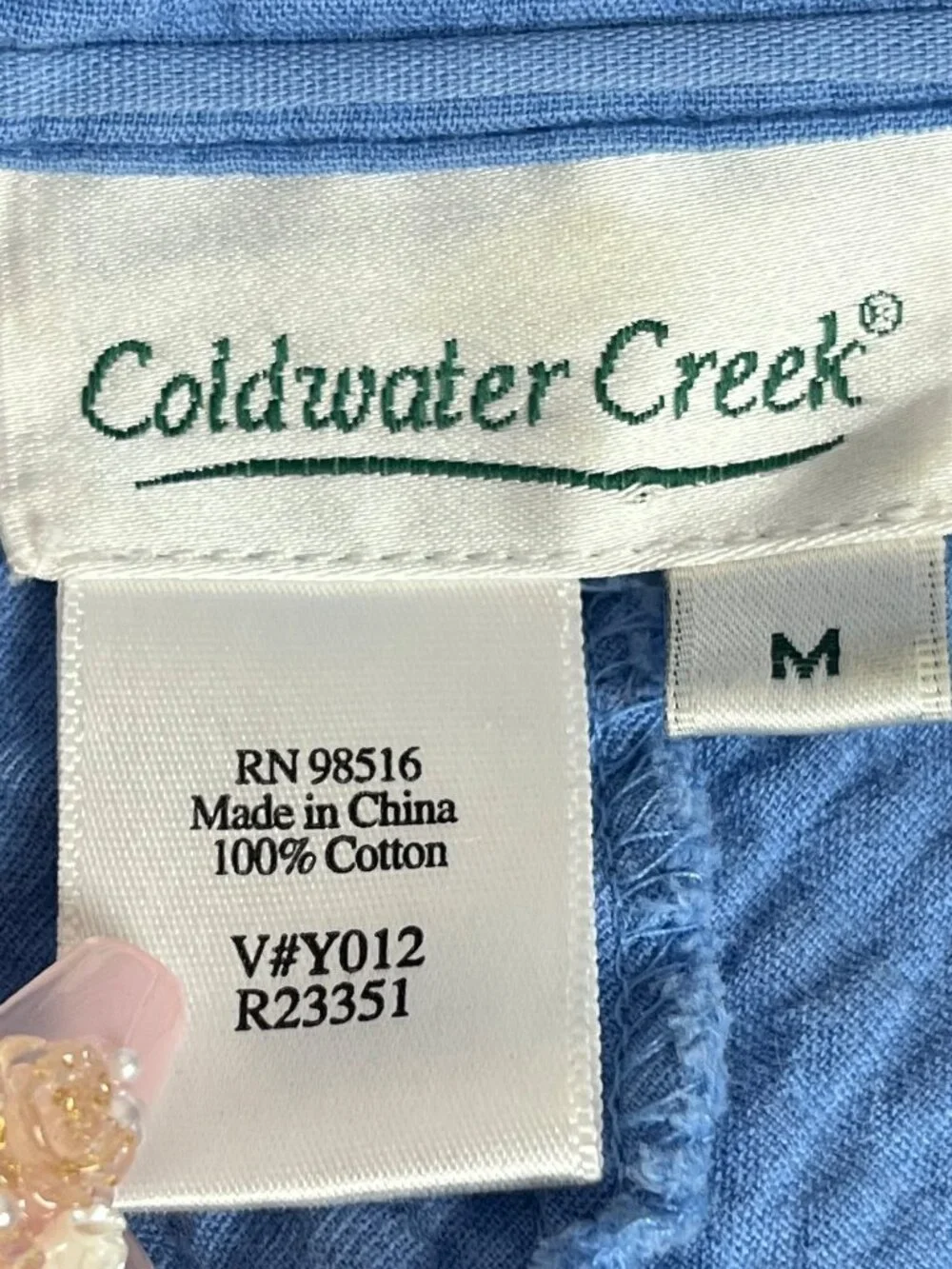 VTG Coldwater Creek Crinkle Button Up Blouse Women’s M Blue Stripe Academia Boho